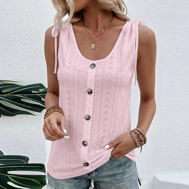Wholesale spring and summer women's casual solid color U-collar vest T